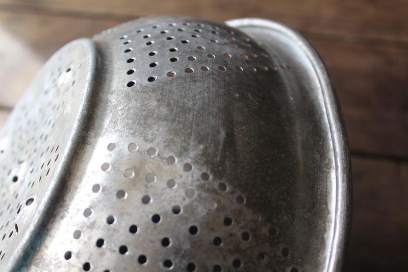 photo of rustic vintage metal colander bowl / strainer, farmhouse style tin egg basket #6