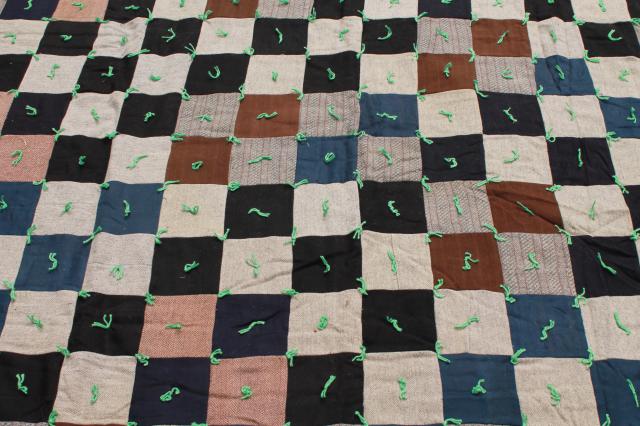 photo of rustic vintage primitive cabin camp style patchwork quilt blankets, old wool quilts #12