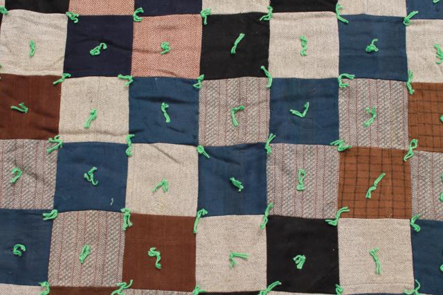 photo of rustic vintage primitive cabin camp style patchwork quilt blankets, old wool quilts #13