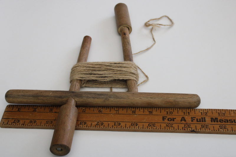 photo of rustic vintage primitive wood rope winder or yarn winder, old farm tool #6