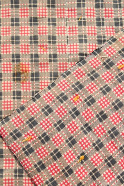 photo of rustic vintage red plaid print cotton covered wool filled comforter or tied quilt #2