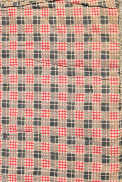 photo of rustic vintage red plaid print cotton covered wool filled comforter or tied quilt #3