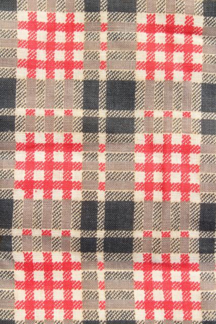 photo of rustic vintage red plaid print cotton covered wool filled comforter or tied quilt #8