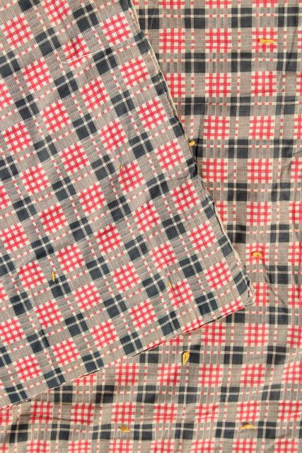 photo of rustic vintage red plaid print cotton covered wool filled comforter or tied quilt #9