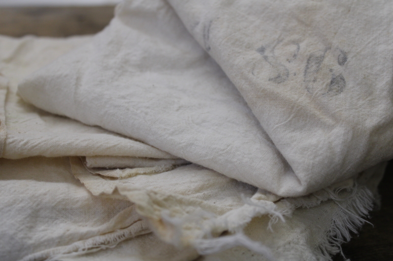 photo of rustic vintage unbleached cotton feed flour sacks lot, plain unprinted grain bag fabric #3