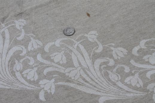 photo of rustic vintage washed linen tablecloth, french brocante white daffodils jacquard on natural flax #5