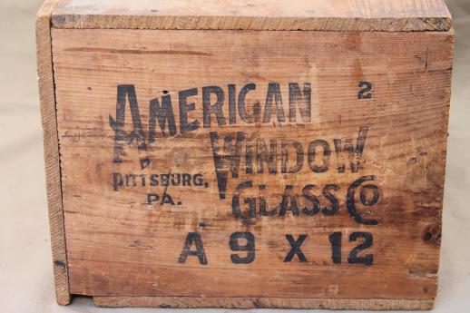 photo of rustic vintage wood crate, old American Window Glass wooden shipping / storage box #6