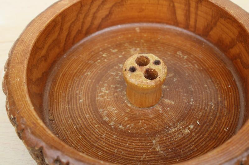 photo of rustic vintage wood log bowl to hold nuts & nutcrackers, carved live edge tree bark #2