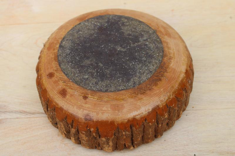 photo of rustic vintage wood log bowl to hold nuts & nutcrackers, carved live edge tree bark #3