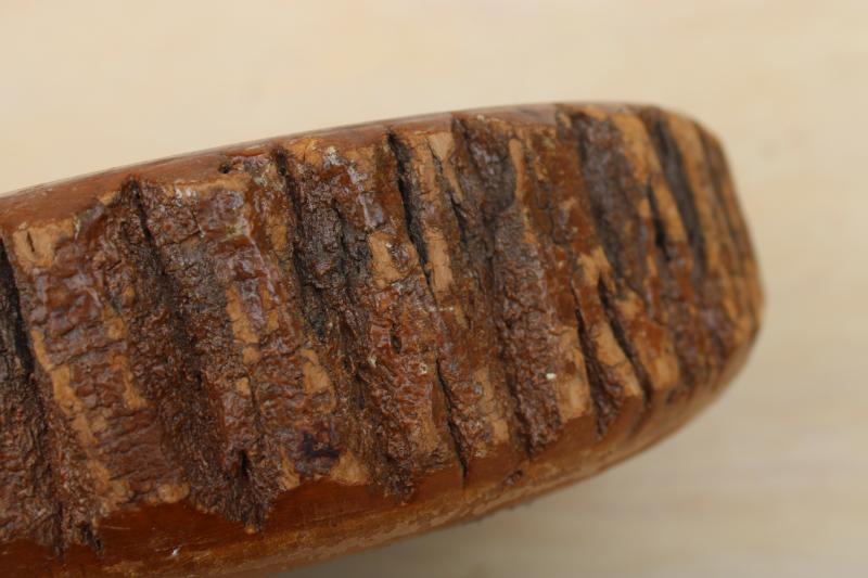 photo of rustic vintage wood log bowl to hold nuts & nutcrackers, carved live edge tree bark #4