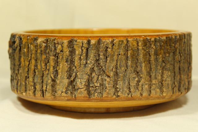 photo of rustic vintage wood log nut bowl, old wooden bowl with natural tree bark #2