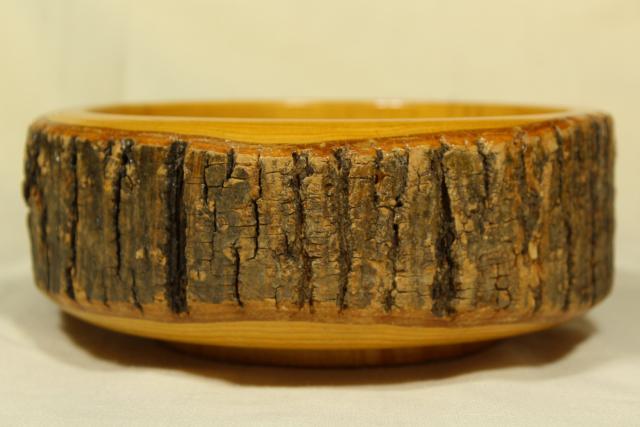 photo of rustic vintage wood log nut bowl, old wooden bowl with natural tree bark #4