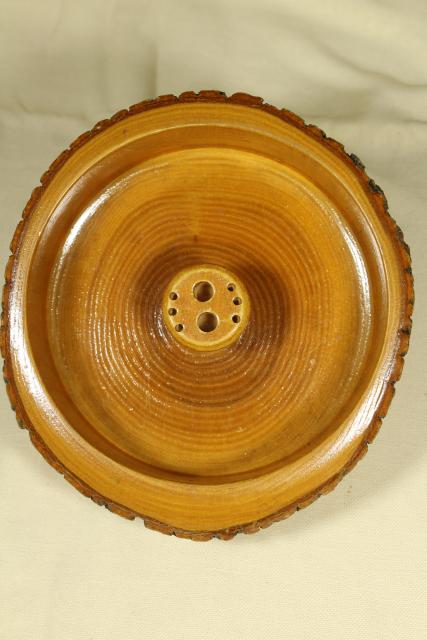 photo of rustic vintage wood log nut bowl, old wooden bowl with natural tree bark #5