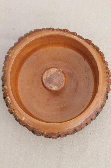 photo of rustic vintage wood log nut bowl, old wooden bowl with natural tree bark #4