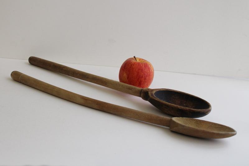 photo of rustic vintage wood spoons w/ long handles, french country kitchen style #1