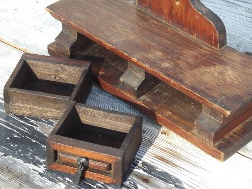 photo of rustic vintage wood wall box shelf with drawers, handmade in Mexico #8