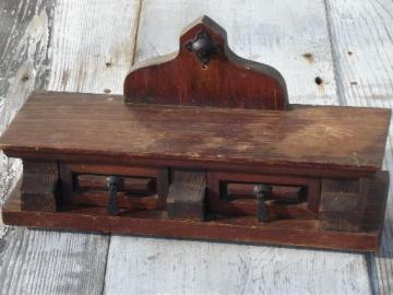 catalog photo of rustic vintage wood wall box shelf with drawers, handmade in Mexico