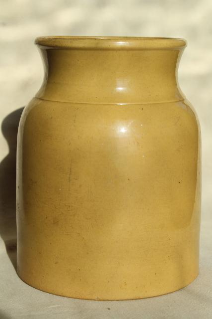 photo of rustic vintage yellow ware pottery crock, large jar vase or kitchen spoon holder #1