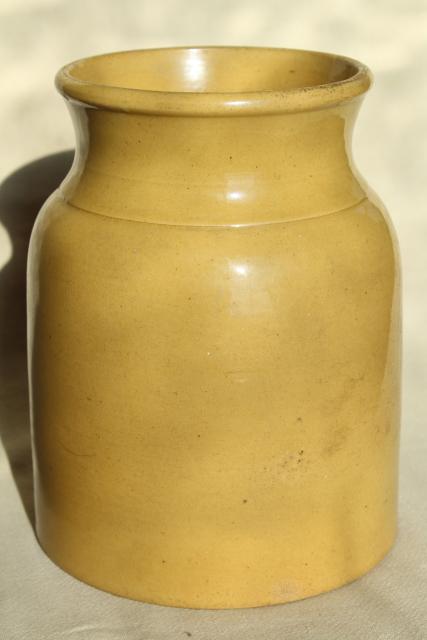 photo of rustic vintage yellow ware pottery crock, large jar vase or kitchen spoon holder #2