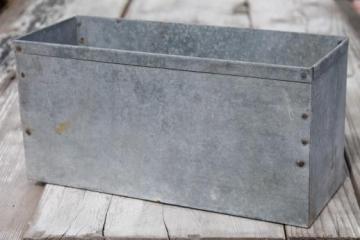 catalog photo of rustic vintage zinc planter, old farm primitive galvanized metal flower box