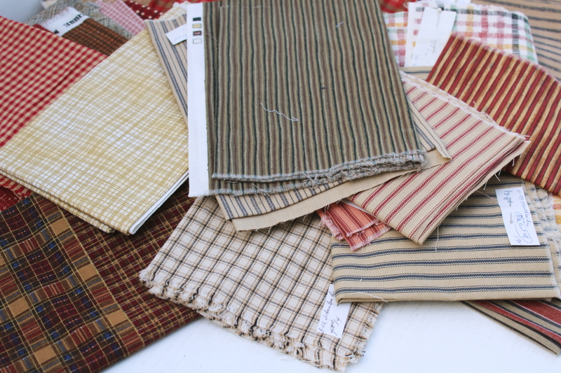 photo of rustic warm browns & red plaids, stripes, prints vintage cotton fabric lot, fat quarters & small pieces #8