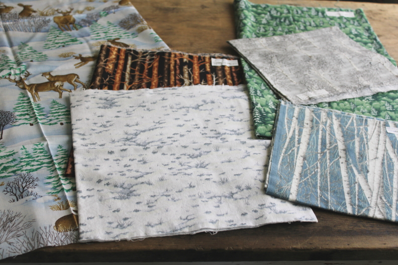 photo of rustic winter woodland prints vintage cotton fabric lot for Christmas sewing or quilting  #1