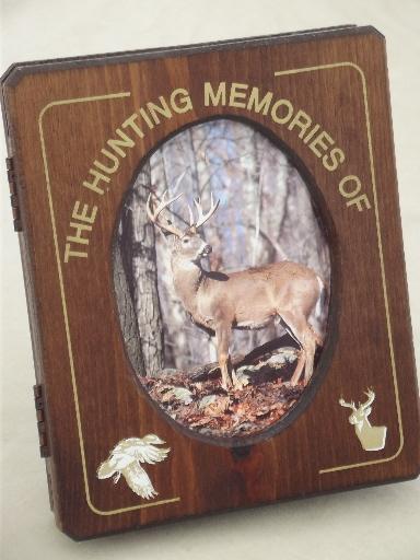 photo of rustic wood frame easel stand photo album, vintage Hunting Memories book  #1
