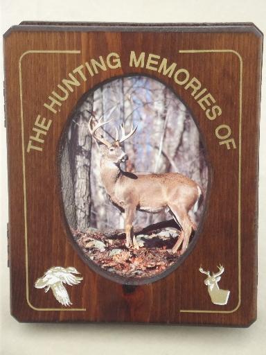 photo of rustic wood frame easel stand photo album, vintage Hunting Memories book  #2