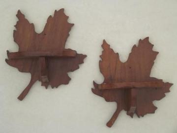 catalog photo of rustic wood wall shelves, autumn leaf maple leaves whatnot shelves