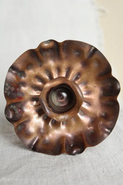 photo of rustic wrought copper flowers, pair of vintage candle holders southwest style #5