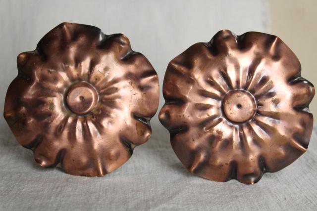 photo of rustic wrought copper flowers, pair of vintage candle holders southwest style #8