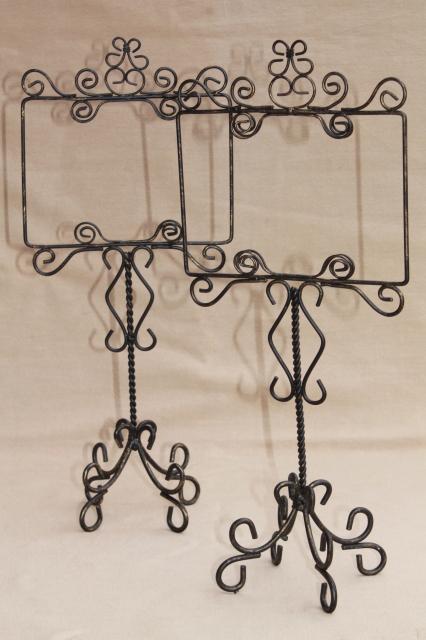photo of rustic wrought wire sign holder stands for wedding tables, postcards or store display signs #1