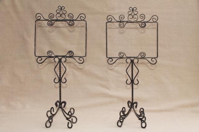 photo of rustic wrought wire sign holder stands for wedding tables, postcards or store display signs #3