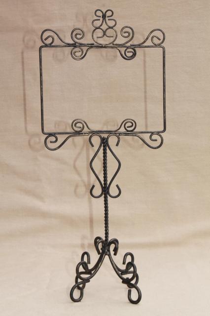 photo of rustic wrought wire sign holder stands for wedding tables, postcards or store display signs #5