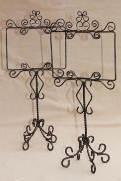 catalog photo of rustic wrought wire sign holder stands for wedding tables, postcards or store display signs