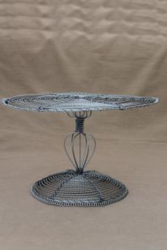 catalog photo of rustic zinc wire cake stand, dessert pedestal server for a cake plate