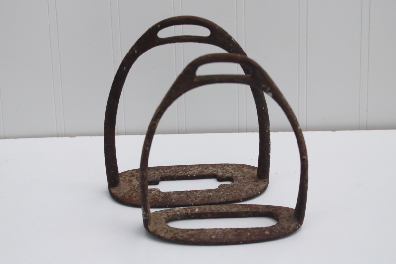photo of rusty crusty old antique metal stirrups, vintage horse tack for display or repurpose #1