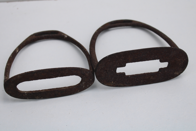 photo of rusty crusty old antique metal stirrups, vintage horse tack for display or repurpose #2