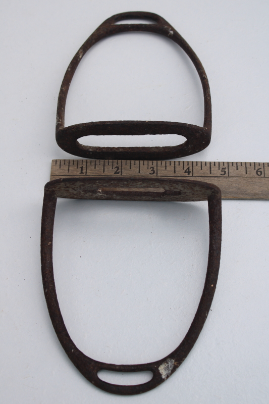 photo of rusty crusty old antique metal stirrups, vintage horse tack for display or repurpose #3