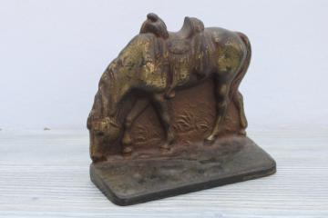 photo of rusty crusty vintage cast iron bookend, cowboy dude ranch decor horse w/ saddle