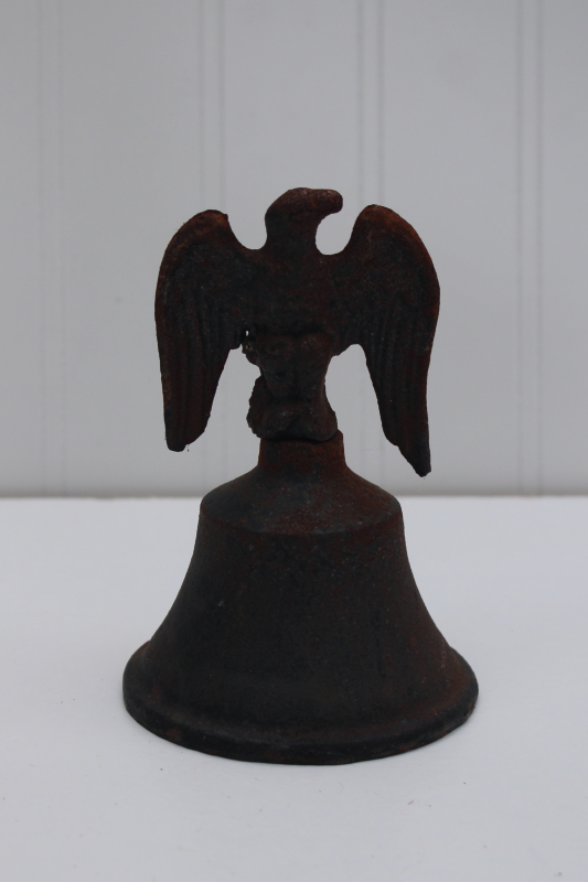 photo of rusty old cast iron bell w/ Federal eagle, primitive style vintage Americana bicentennial #1