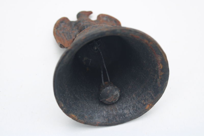 photo of rusty old cast iron bell w/ Federal eagle, primitive style vintage Americana bicentennial #4