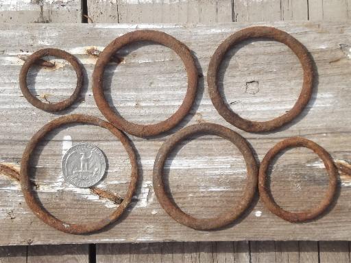 photo of rusty old iron hardware lot, primitive antique harness rings collection #2