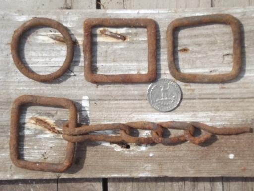 photo of rusty old iron hardware lot, primitive antique harness rings collection #4