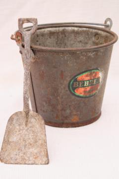 catalog photo of rusty old little bucket, primitive vintage sand pail & toy shovel