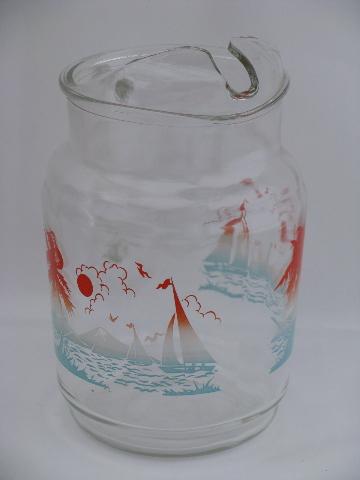 photo of sailboats and palm tree beach swanky swigs vintage glass pitcher and tumblers #4