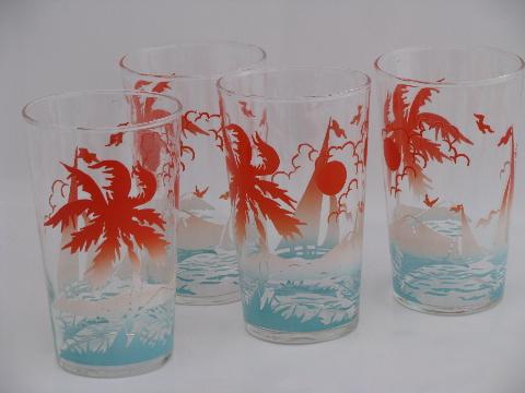 photo of sailboats and palm tree beach swanky swigs vintage glass pitcher and tumblers #5