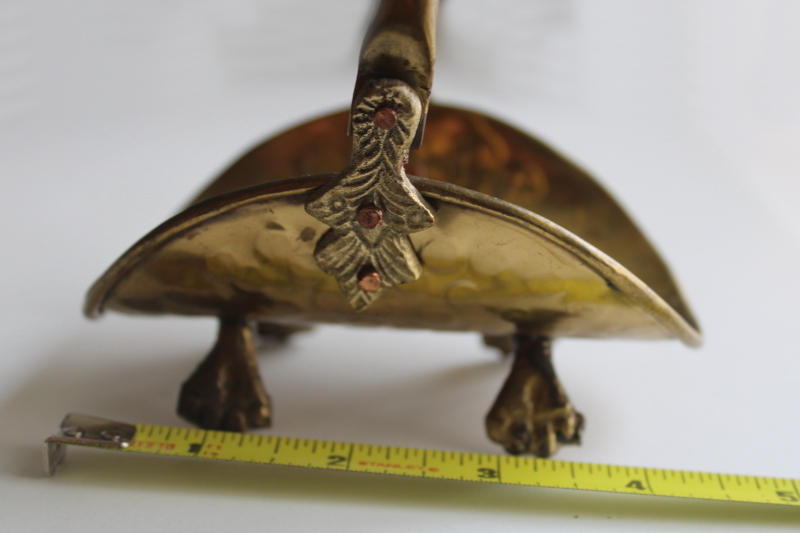 photo of salesman's sample or doll size tiny brass log holder, paw foot fireplace basket  #2