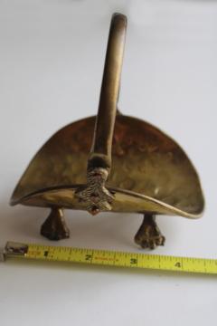 catalog photo of salesman's sample or doll size tiny brass log holder, paw foot fireplace basket 