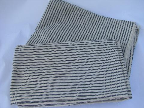 photo of salvaged antique vintage cotton ticking fabric, primitive indigo stripe #1